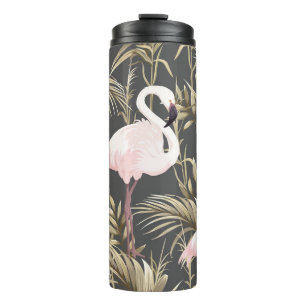 Roze flamingos en gouden planten naadloos patroon thermosbeker