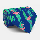 roze flamingos en groene bladeren op elke kleur stropdas (Opgerold)