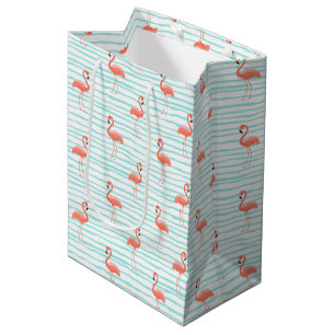 ROZE FLAMINGO'S EN GROENE STREPEN MEDIUM CADEAUZAKJE