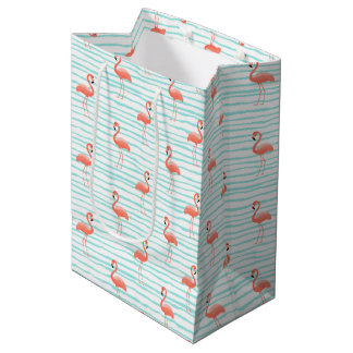 ROZE FLAMINGO'S EN GROENE STREPEN MEDIUM CADEAUZAKJE