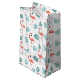ROZE FLAMINGO'S EN GROENE TROPISCHE BLADEREN KLEIN CADEAUZAKJE