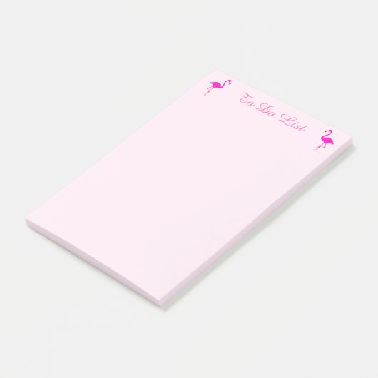 Roze flamingos en kalligrafie op licht roos goud post-it® notes (Schuin)