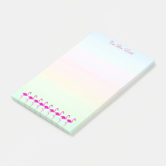 Roze flamingos en kalligrafie op pasteltinten post-it® notes (Schuin)