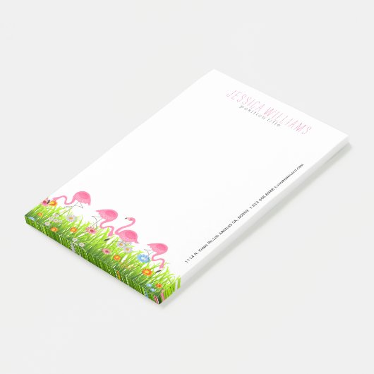 Roze flamingo's en kleurrijke lentebloemen post-it® notes (Schuin)