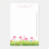 Roze flamingo's en kleurrijke lentebloemen post-it® notes (Voorkant)
