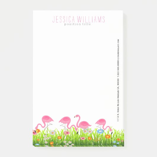 Roze flamingo's en kleurrijke lentebloemen post-it® notes (Voorkant)