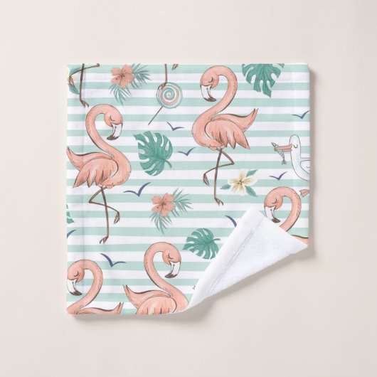 Roze flamingo's en meeuwen bad handdoek (Wasdoekje)