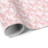 Roze flamingo's en palmbomen cadeaupapier (Rol Hoek)