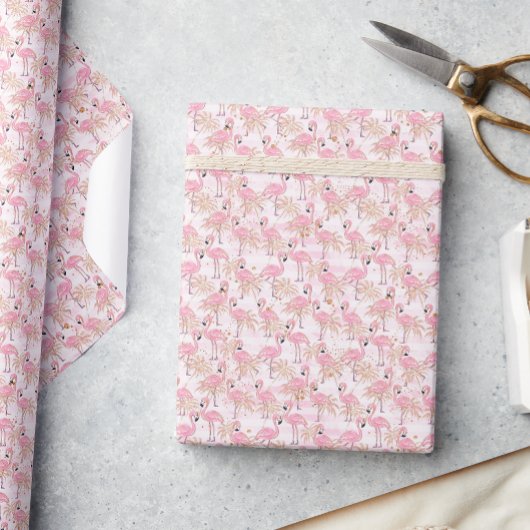 Roze flamingo's en palmbomen cadeaupapier