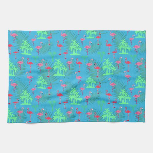 Roze flamingos en palmbomen theedoek (Horizontaal)