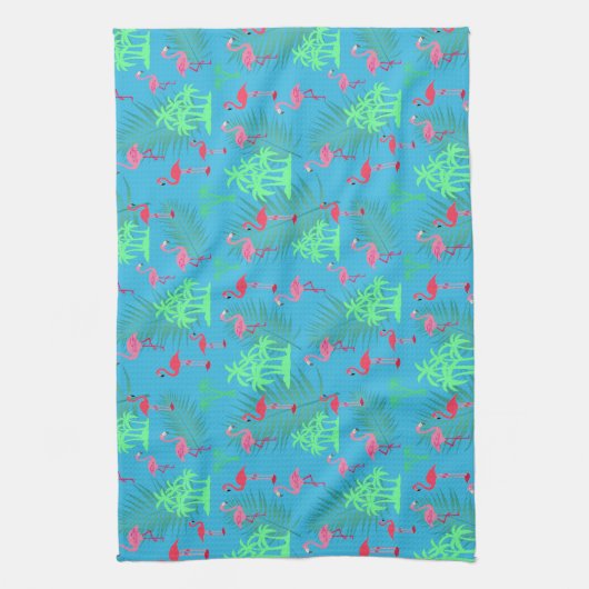 Roze flamingos en palmbomen theedoek (Verticaal)
