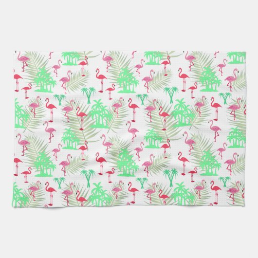 Roze flamingos en palmbomen theedoek (Horizontaal)