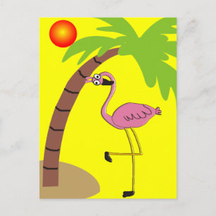 Roze flamingos en palmgroeven briefkaart