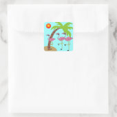 Roze flamingos en palmgroeven vierkante sticker (Tas)