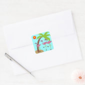 Roze flamingos en palmgroeven vierkante sticker (Envelop)