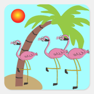 Roze flamingos en palmgroeven vierkante sticker