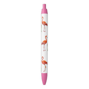 Roze Flamingo's en Rietplanten op Wit Zwarte Inkt Pen
