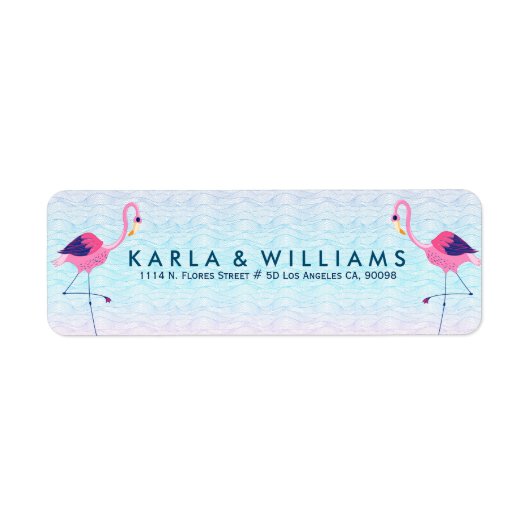 Roze flamingos en stilgezette watergolven etiket (Voorkant)