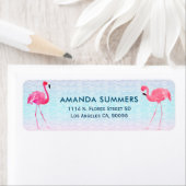 Roze flamingos en stilgezette watergolven etiket (Insitu)