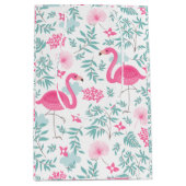 Roze flamingos en tropische bladeren medium cadeauzakje (Voorkant)