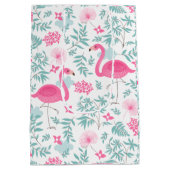 Roze flamingos en tropische bladeren medium cadeauzakje (Achterkant)