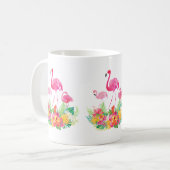 Roze Flamingo's en tropische bloemen Koffiemok (Voorkant links)