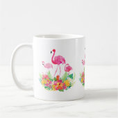 Roze Flamingo's en tropische bloemen Koffiemok (Links)