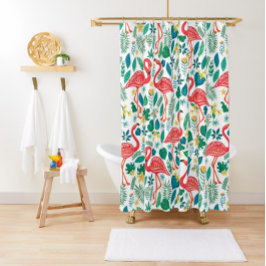 Roze Flamingo's en tropische bloemen patroon Douchegordijn