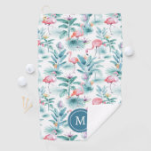 Roze flamingo's en tropische bloemen patroon golfhanddoek (Insitu)