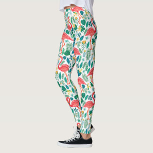 Roze Flamingo's en Tropische Bloemen Patroon Leggings