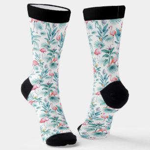 Roze flamingo's en tropische bloemen patroon sokken