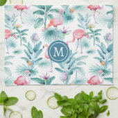 Roze flamingo's en tropische bloemen patroon theedoek (Gevouwen)
