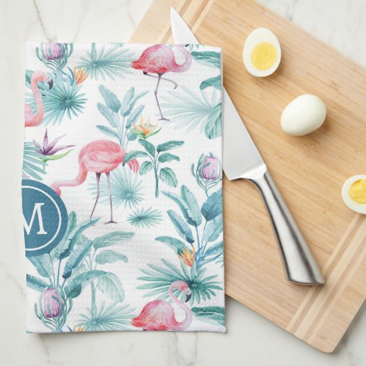 Roze flamingo's en tropische bloemen patroon theedoek (Quarter Fold)