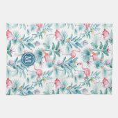 Roze flamingo's en tropische bloemen patroon theedoek (Horizontaal)