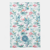 Roze flamingo's en tropische bloemen patroon theedoek (Verticaal)