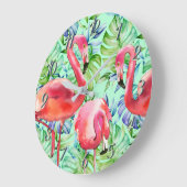 Roze flamingos en tropische lederen klok (Hoek)