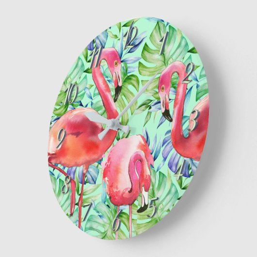 Roze flamingos en tropische lederen klok (Hoek)