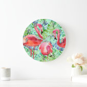 Roze flamingos en tropische lederen klok (Huis)