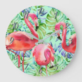 Roze flamingos en tropische lederen klok (Voorkant)