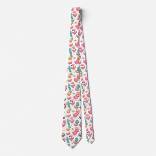 Roze flamingo's en tropische vruchten stropdas (Voorkant)