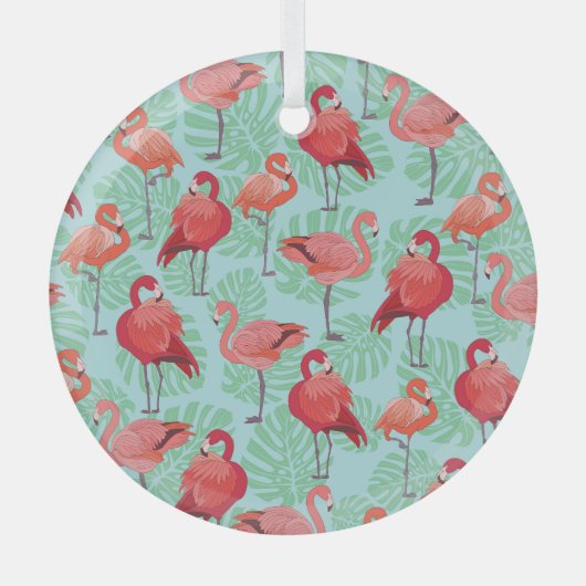Roze Flamingo's: Exotisch naadloos patroon. Glas Ornament (Voorkant)