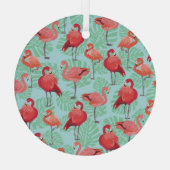 Roze Flamingo's: Exotisch naadloos patroon. Glas Ornament (Achterkant)