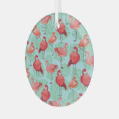 Roze Flamingo's: Exotisch naadloos patroon. Glas Ornament (Voorkant links)