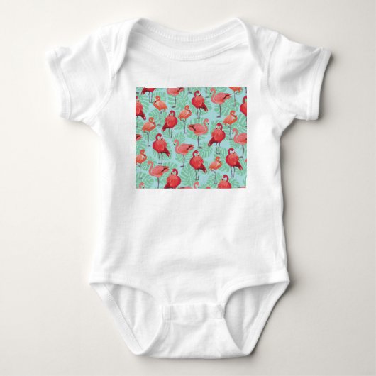 Roze Flamingo's: Exotisch naadloos patroon. Romper (Voorkant)
