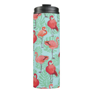 Roze Flamingo's: Exotisch naadloos patroon. Thermosbeker