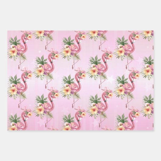 Roze Flamingo's Exotische Bloemen Inpakpapier Vel (Voorkant 2)