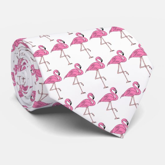 Roze flamingos Flock stand Birdwatcher Madison Str Stropdas (Opgerold)