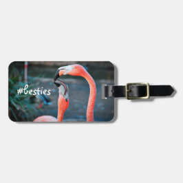 Roze Flamingo's Foto Besties Script Stijlvol Moder Bagagelabel