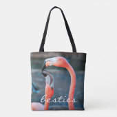Roze Flamingo's Foto Besties Script Stijlvol Moder Tote Bag (Achterkant)