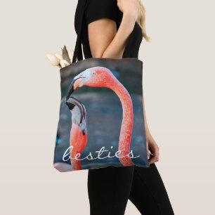 Roze Flamingo's Foto Besties Script Stijlvol Moder Tote Bag